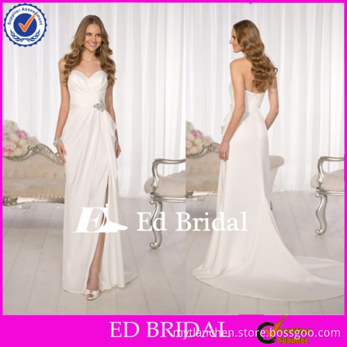 MG26 Newest Split Front Crystal Sash Open Back Cheap Wedding Dress Sale